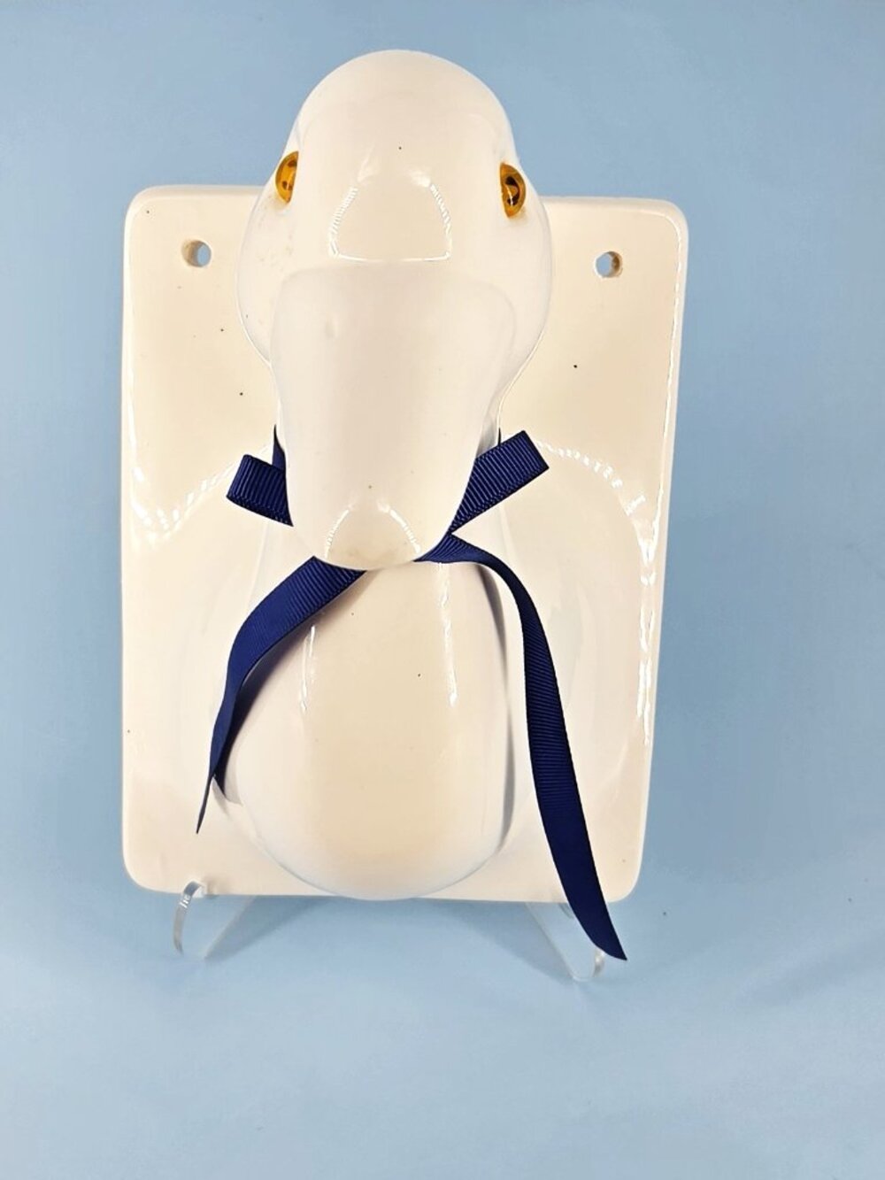 1980s Large White Ceramic Duck/Goose Head Wall Tea Towel Holder Farmhouse Decor